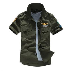 Air Force One Military Men Short Shirts Summer  Camisas Embroidered Cotton Casual Shirt Plus Size Shirts Men