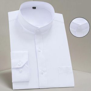 Men's Stand Collar Long Sleeve Slim Fit Soft Comfortable Social French Cuffs Dress Shirts Men Party Wedding Male Tuxedo Shirt