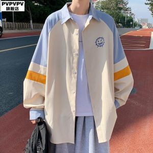 Shirt men's spring and Autumn New Korean fashion ins large loose splicing contrast casual lining Jacket Genuine Promotion