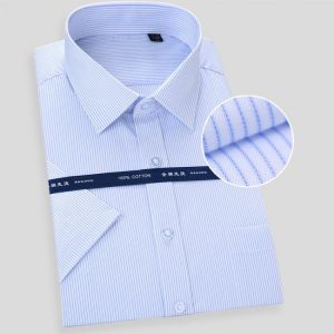 High Quality Non-ironing Men Dress Shirt Summer Short Sleeve New Solid Male Clothing Regular Fit Business Shirts White Blue 8XL