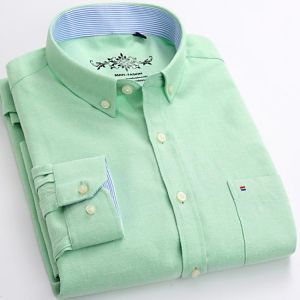 Men's Oxford Dress Shirt Fashion Stripe Checked Long Sleeve Pocket Business Casual Button Shirts 2021 Spring Autumn Clothing