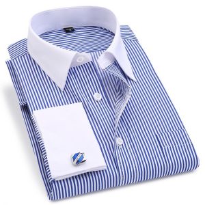 French Cuff Men's Dress Long Sleeve Shirt High Quality Regular Fit Male Social Wedding Party Cufflinks Shirt Plus Size 5XL 6X