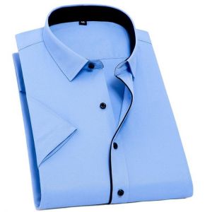 S~8XL Summer Plus size without chest pocket short sleeve twill solid slim fit men dress shirts easy care black button