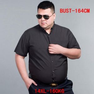 Men's Short Sleeve Big Shirt Large Size 10XL 11XL 12XL 13XL 14XL Business Office Comfortable Summer Lapel Black Shirt 8XL 9XL