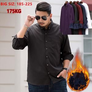2020 Winter Warm Men Shirt White Long Sleeve Fleece High Quality Formal Shirts Mens Regular Fit 8XL 9XL 10XL Plus Size Blouse