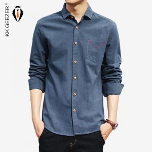 Spring Mens Casual Shirts COTTON Black White Long Sleeve Clothing For Man's Wear Long Sleeve Slim Fit Blouse Plus Size M 5XL
