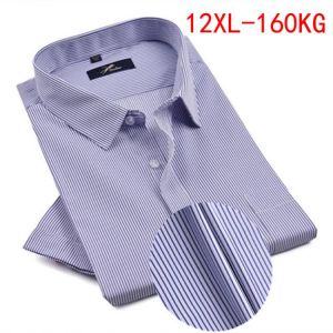 Summer Men Striped shirts office Short Sleeve Plus size big shirt formal business man classic Dress Shirts Blue 8XL 10XL 5XL 9XL