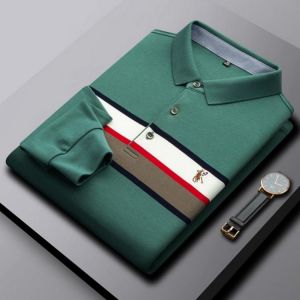Men's 2021 Fall Stripe New Embroidery Cotton Long Sleeve Daily Casual Fashion Business Men's Polo Shirt