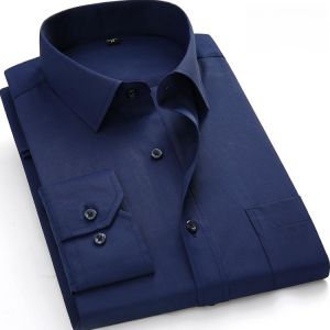 Plus Size 8xl Large Men's Dress Shirts Oversized Shirt Long Seeve Solid Shirt Mens Office Business Dark Blue White with Pocke