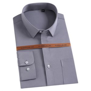 Solid Non-iron Stretch Mens Dress Shirts Long Sleeve Buiness Formal Shirt for Men Regular Fit with Front Pocket Anti-Wrinkle New