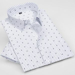 summer short sleeve striped regular fit non-iron easy care business men shirts no fade no shrink with chest pocket