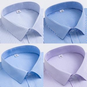 Shirt men's long-sleeved striped plaid men's clothing can be embroidered loose loose version of non-iron mens shirt men 