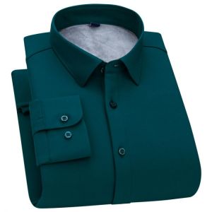 Aoliwen Men Brand Shirt Plush Thickened 10% Wool Warm Business Shirt Winter Office Cold Resistant Solid Color Long Sleeve Shirts