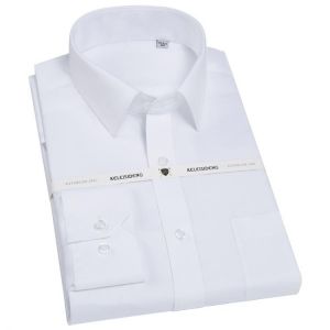 Men's Standard-fit Wrinkle-Free Solid Twill Dress Shirt Single Patch Pocket Long Sleeve Business Formal Top Quality Shirts