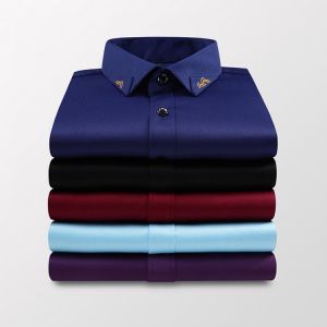 BROWON Spring Autumn Silky Fabric Men Shirt 2021 Long Sleeve Dresss Shirt Men Wedding Party Slim Shirt Turn Down Collar Size 5XL