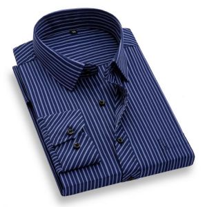 High Quality Men Business Dress Shirts Long Sleeve Formal Work Easy-care Regular Fit New Fashion Striped Smart Casual Shirt