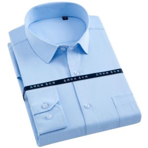 Men's Classic Long Sleeve Solid Basic Dress Shirts Single Patch Pocket Formal Business Regular-fit Social Work Office Tops Sh
