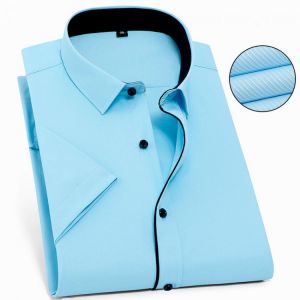 Plus Size 8XL 7XL 6XLSummer Men Shirt Short Sleeved Fashion Solid Twill Plain Male Shirts Formal Business White Camisa Masculina