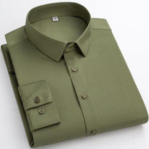 S~6XL Top Quality No Ironing Men Dress Shirt Long Sleeve No Trace Soft Cozy Pocket-less Formal Regular Fit Office Camisa Social