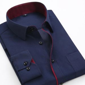 QISHA New Arrivals Casual Men's Long-sleeved Shirt Korean Style Formal Dress Man Shirt Patchwork White Office Navy Tops Blous