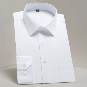 Plus Size Men's Basic Standard-fit Long Sleeve Dress Shirt Solid/striped Formal Business White Work Office Classic Male Shirt
