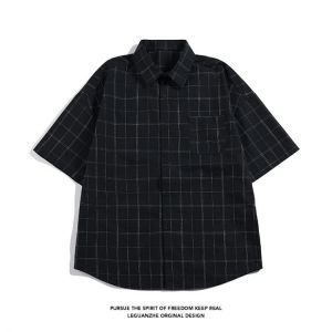 Blue & Black Plaid Shirt Men Shirts 2021 New Summer Fashion Chemise Homme Mens Checkered Shirts Short Sleeve Shirt Men Blouse