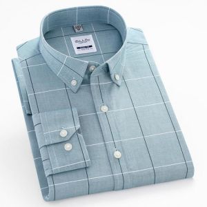 100% Cotton Men's Oxford Shirt Long-sleeve Casual Solid Stripe Plaid Formal Office Dress Slim Fit Camisa Social Korean Clothe