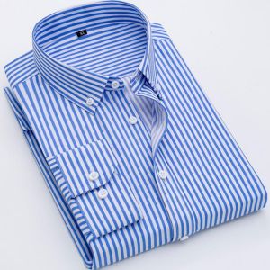 2021 New Autumn Thin Men's Long-Sleeved Striped Shirt Korean Youth Shirt Trendy Peach Skin Men's Shirt