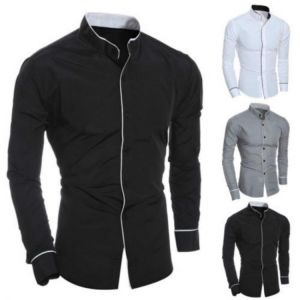 Auutmn Luxury Men's Shirts Stylish Casual V Neck Fashion Shirt Solid Slim Fit Long Sleeve Formal Tops 2021 NEW