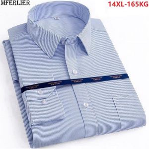 MFERLIER Men autumn Dress Shirt high quality Big Size Striped Blue Pink oversize 8XL 10XL 9XL 12XL 14XL Man Shirt cotton pockets