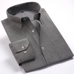 PARKLEES 2021 Oxford Cotton Shirts for Men Long Sleeve Non Iron Slim Button Down Collared Shirt Office Casual Dress Camisas