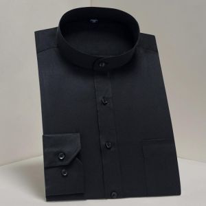 Men's Long Sleeve Banded Collar (Mandarin Collar) Dress Shirt Patch Chest Pocket Black/White Smart Casual Standard-fit Shirts