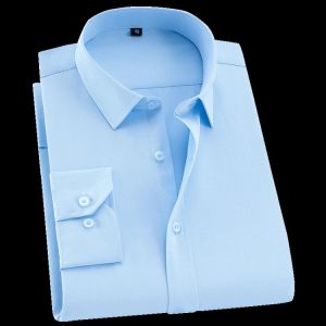 Business Men Formal Twill Shirt Long SLeeve Slim Fit Dress Shirts Mens without Chest Pocket  White light blue Pink Good Stitch