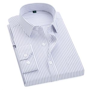 Vertical Striped Mens Dress Shirts Long sleeve classic collar Regular Fit business Men's Work Shirt Oversized 8XL Man Clothes