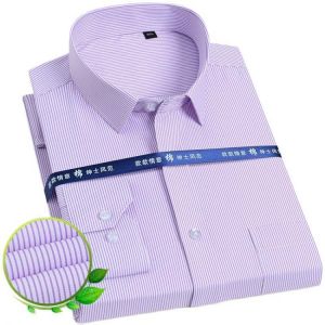 Vertical Striped Shirts for Man Twill Business Long Sleeve Men's Social Shirt Casual White Blouse Regular Fit Pocket Quality 