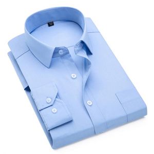 Solid 8xl Plus Size work Shirts for Men long Sleeve Mens Dress Shirts Regular Fit Light Blue White Social Pocket Shirt New 2020