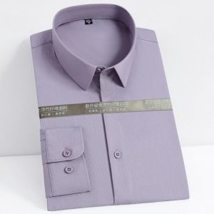 Bamboo Fiber Shirts for Men White Solid Long Sleeve Men's Clothing Office Business without Chest Pocket Regular Fit Casual 20