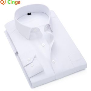 White Twill Shirt for Men Long Sleeve Single Breasted Square Collars Business Wedding Camisa Blue Pink Big Size Man Chemise 5XL