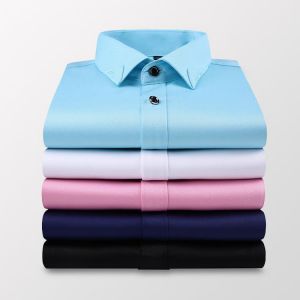 Pink Purple Men'S Thin Short-Sleeved Shirt Summer New Dark Blue Light Blue Business Casual Shirt Male Brand White Slim Top