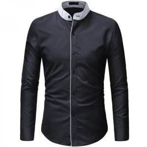 Stand-up Collar Business Shirt Men's Long-sleeved Formal Dress Shirt Office Shirt Banquet Shirt