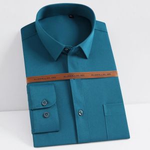 Men's Office Classic Wrinkle Free Stretch Dress Shirts Single Patch Pocket Comfortable Breathable Long Sleeve Easy-care Shirt