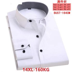 Men's Large size Business Casual Office Business Long Sleeve Lapel Stripe 10XL 11XL 12XL 13XL 14XL White Shirt 6XL 7XL 8XL 9X