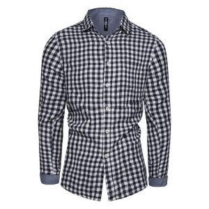 2021 New Spring Male Shirt Casual Plaid Long Sleeve Shirts Men Slim Fit Lapel  High Quality 100% Cotton Fashion Men's Shirt