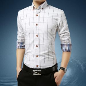 Oversized Men's Business Plaid Long-sleeved Shirt Classic Formal Design Boss Work Clothes Office Bank Comfortable Work Shirt 