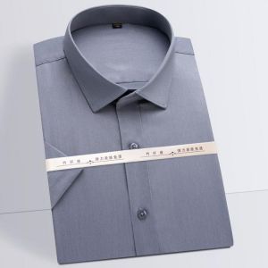 Men's Soft Silky Bamboo-fiber Wrinkle Free Dress Shirts Pocketless Summer Short Sleeve Standard-fit Solid Easy-care Office Sh