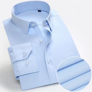Solid Men Formal Shirt Long Sleeve Plus Size 8xl Business Mens Dress Shirts Basical Office Male Clothing with Front Pocket White