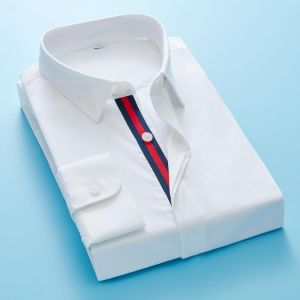 Korean Men's Long Sleeve Standard-fit Solid Basic Dress Shirt High-quality Formal Social White Work Office Shirts