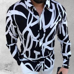 Men's Silk Satin Digital Printing Shirts New Punk Style Turn-down Collar Anti-shrink Buttons Slim Fits Long Sleeve Male Shirt