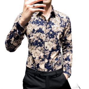 Men Slim Fit Flower Shirts Formal Wear Dress Shirts High Quality Men 95% Cotton Long-sleeved Shirts New Spring Autumn Size 5XL