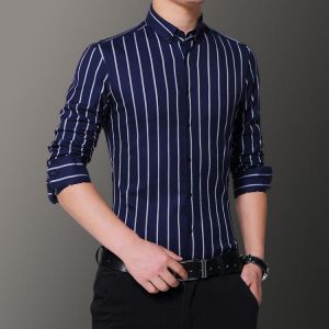 Oversized Men's Business Casual Striped Long-sleeved Shirt Classic Formal Boss Work Clothes Office Bank Comfortable Work Shir